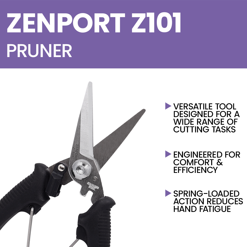 Zenport Z101 Lightweight, All Purpose Shears, Single Serrated Blade, 2 Inch Stainless Steel Blades, Black