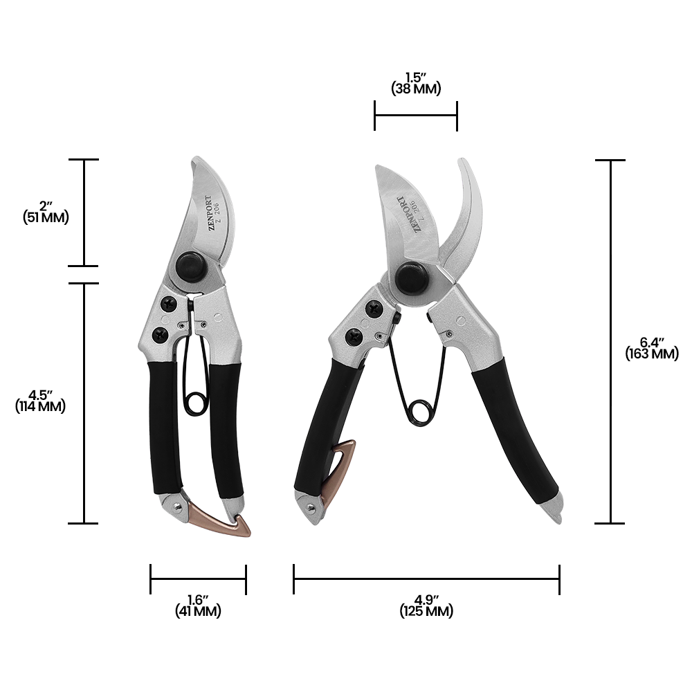 Zenport Z206 Deluxe Chrome-Plated Pruner, 7-Inch, Black