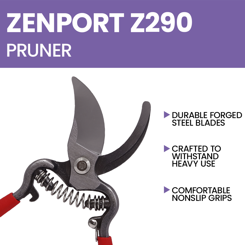 Zenport Z290 Classic 8-Inch Forged Steel Bypass Pruner, 2.5 Inch Carbon Steel Blades, Red