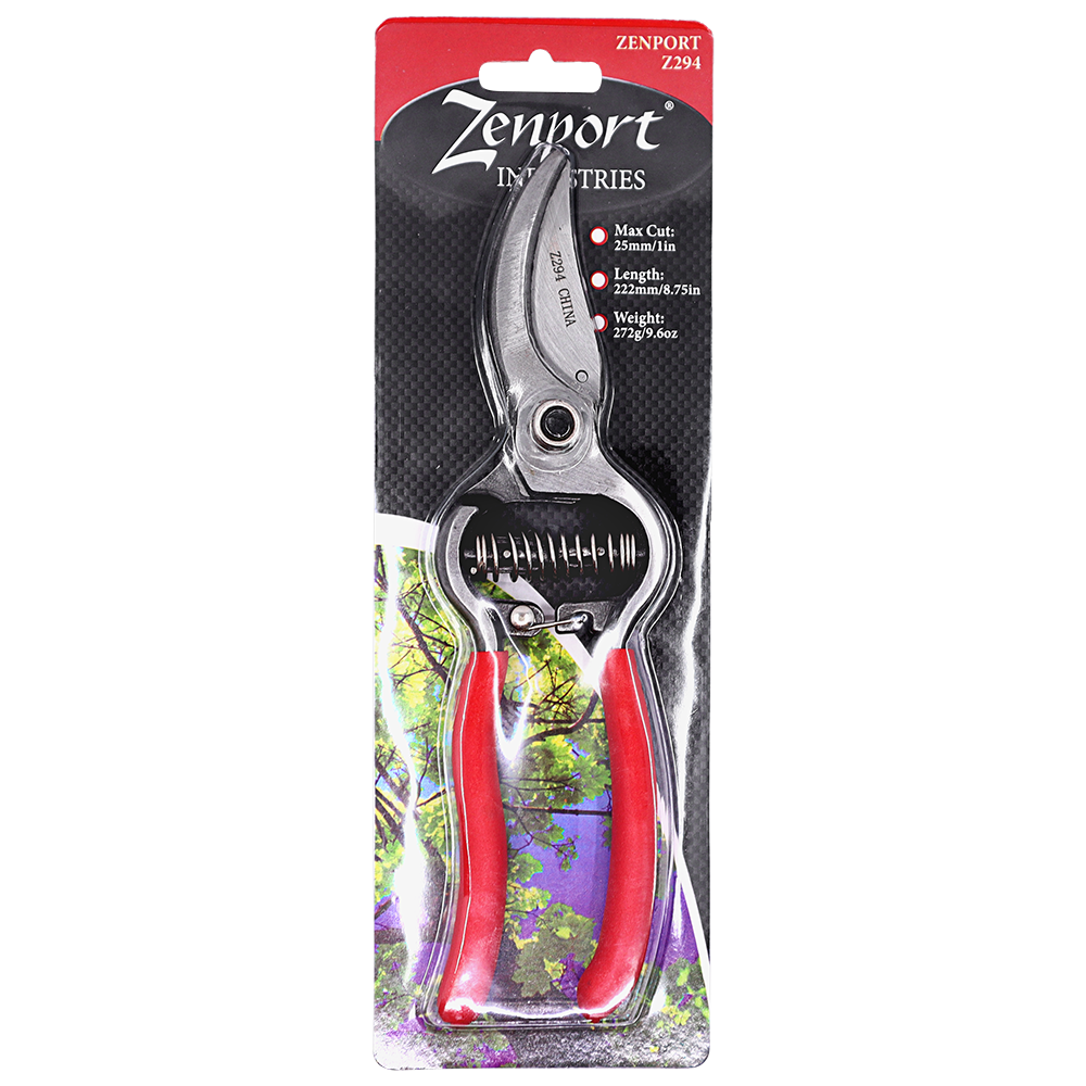 Podadora de bypass forjada Zenport Z294, 8 pulgadas, hojas de 2,5 pulgadas, color rojo