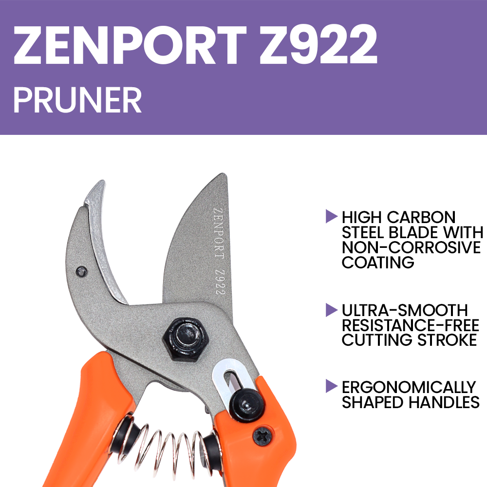 Zenport Z922 Anvil Pruner, Locking, 1.5 Inch Carbon Steel Blades, Orange