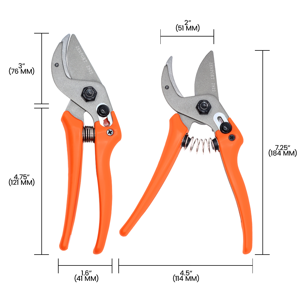 Zenport Z922 Anvil Pruner, Locking, 1.5 Inch Carbon Steel Blades, Orange
