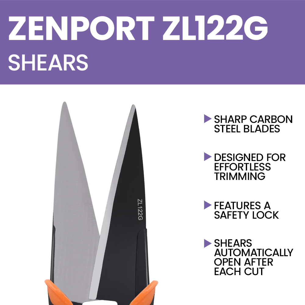 Tijeras para cebolla y ovejas Zenport ZL122G con empuñadura acolchada, hojas de acero al carbono de 13 y 6,5 pulgadas, color negro/naranja