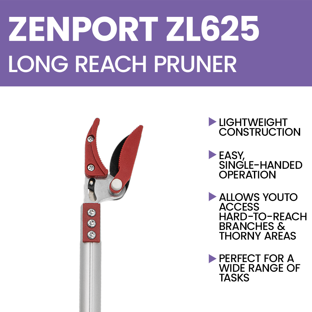 Podadora telescópica de largo alcance Zenport ZL625, se extiende de 70 a 119 pulgadas, color plateado