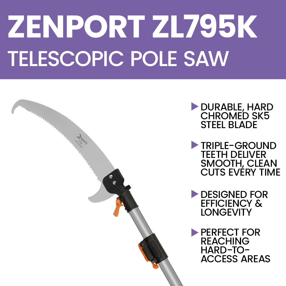 Zenport ZL795K Telescopic Pole Saw with Pole, Extends 14.5-Feet, Silver