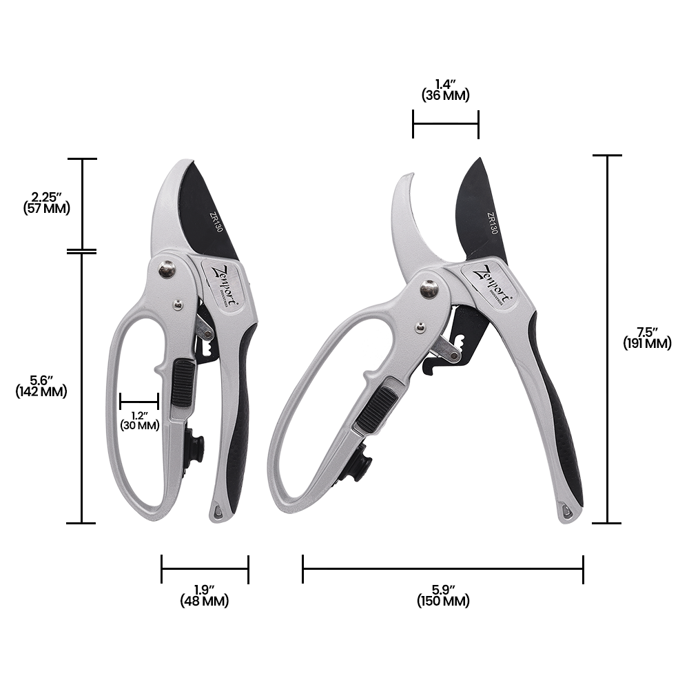 Tijeras de trinquete de lujo Zenport ZR130, 8,5 pulgadas, plateadas