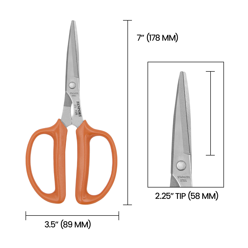 Tijeras multiusos Zenport ZS108, 18 cm, hojas de acero al carbono de 5 cm, color naranja