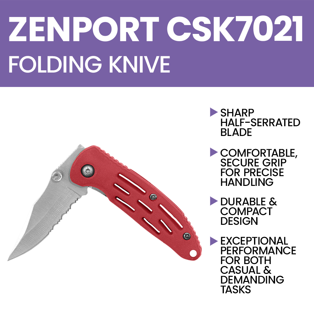 Zenport CSK7021 Deluxe Folding Pocket Knife, Half Serrated Blade, 2.75-Inch