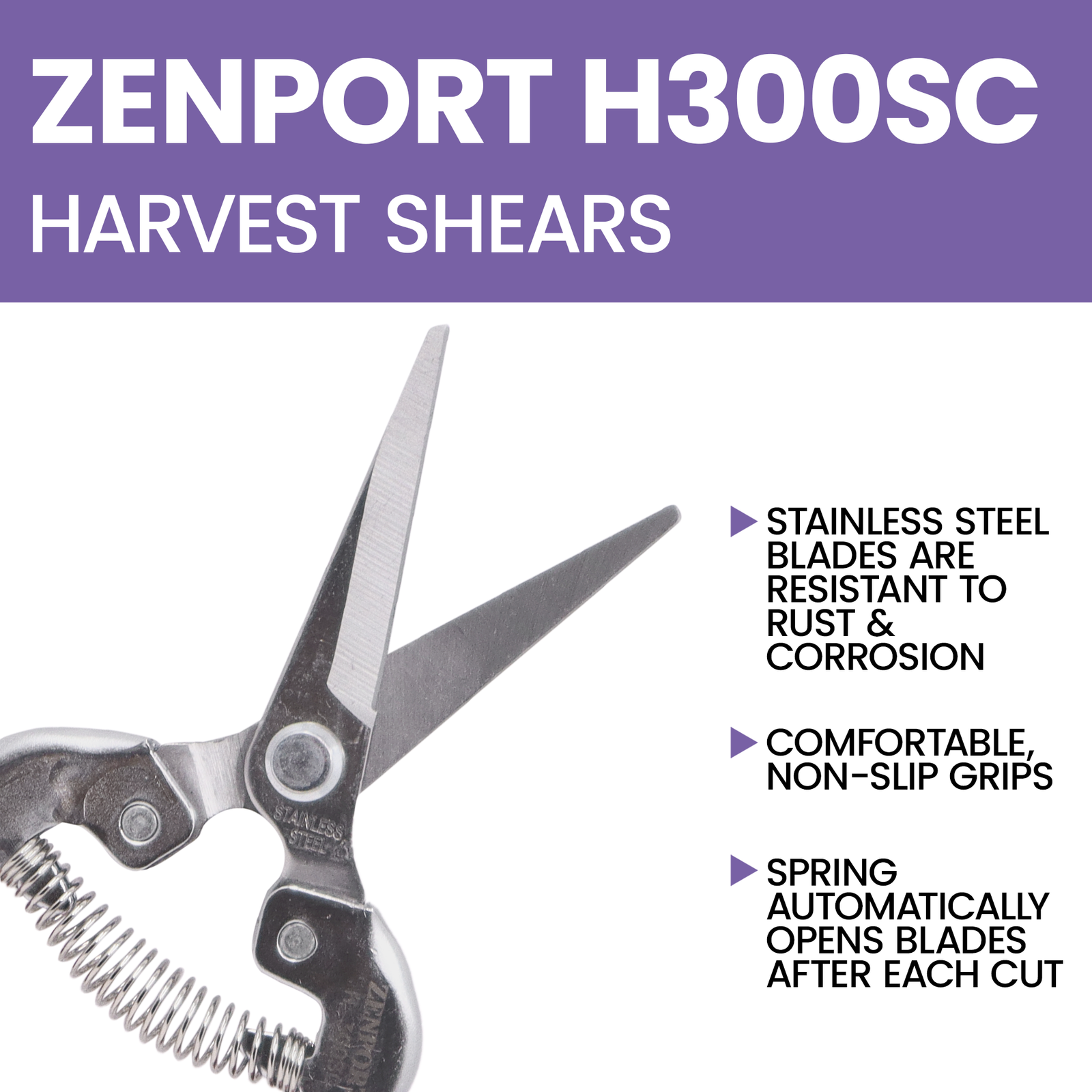 Zenport H300SC Harvest Shear, Long Curved Blade, 2 Inch Stainless Steel Blades, Red
