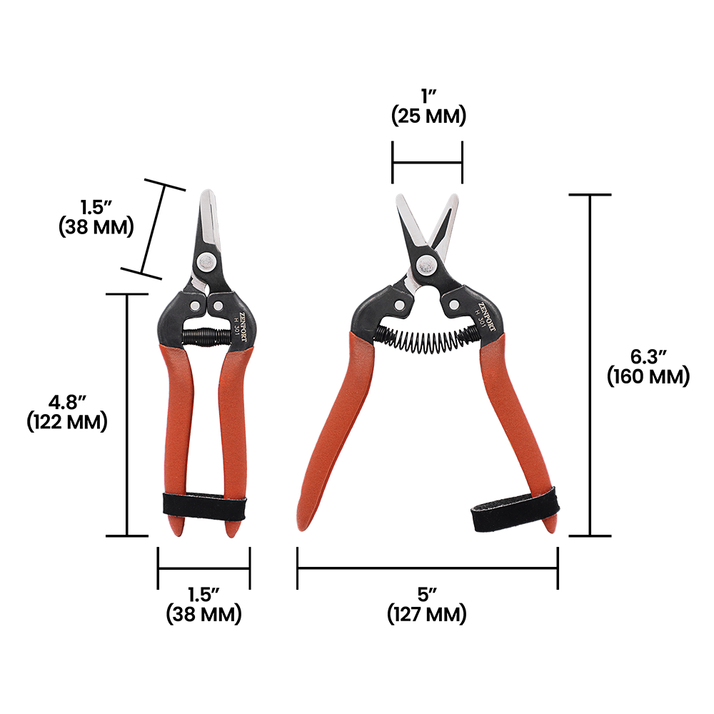 Zenport H301 Harvest Shear, Short Straight Blade, 1 Inch Inch Carbon Steel Blades, Red