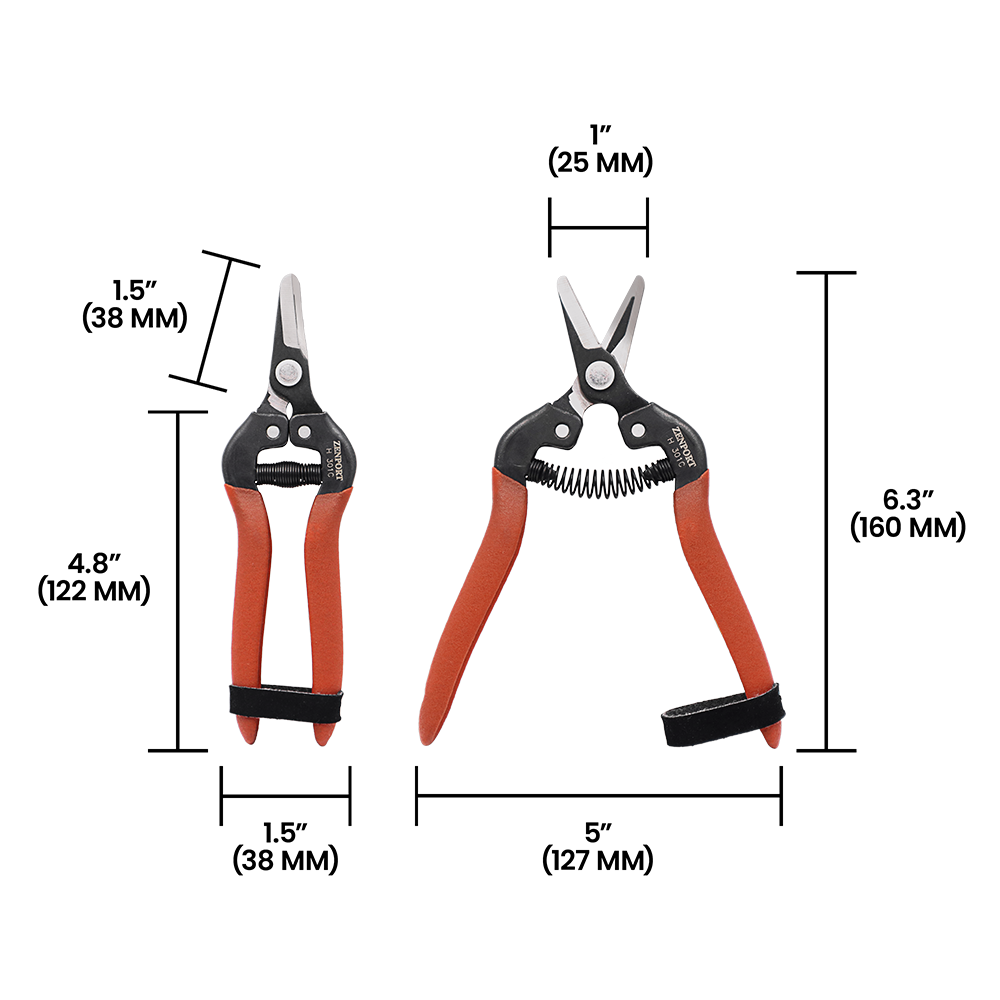 Tijeras de cosecha Zenport H301C, hoja curva corta, hojas de acero al carbono de 1 pulgada, color rojo