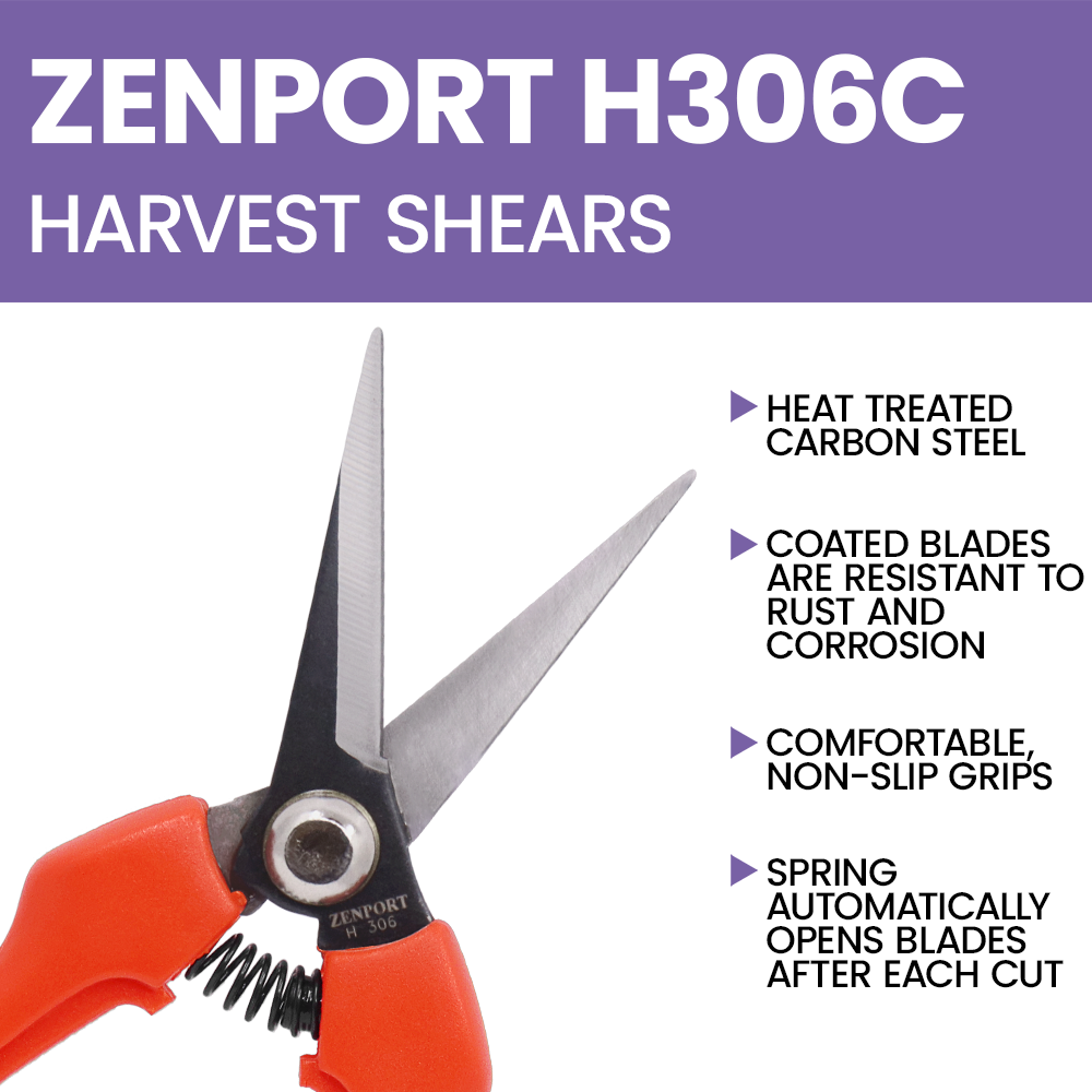 Zenport H306C Euro Style Harvest Shear, Curved Blade, 2.5 Inch Carbon Steel Blades, Orange