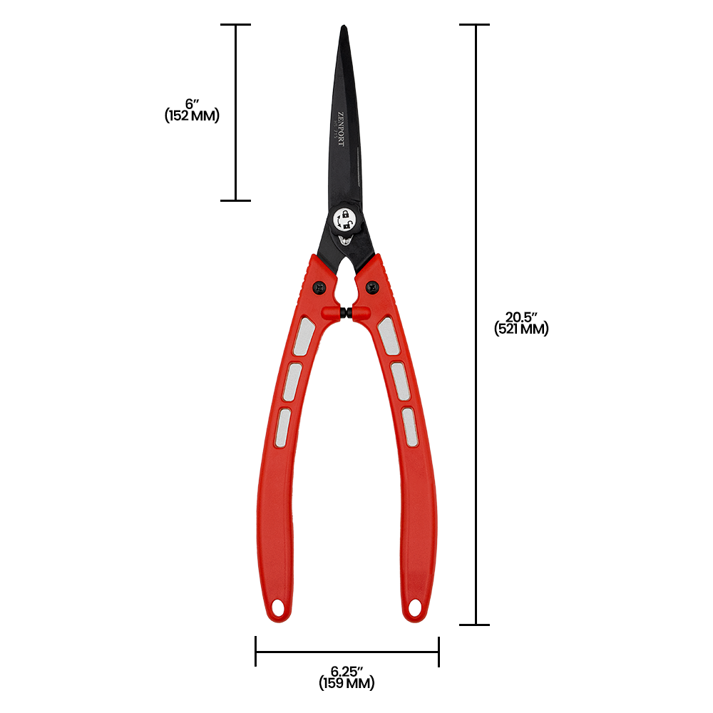 Zenport HS715 Hedge Shear, 6 Inch High Carbon Steel Blades, Red