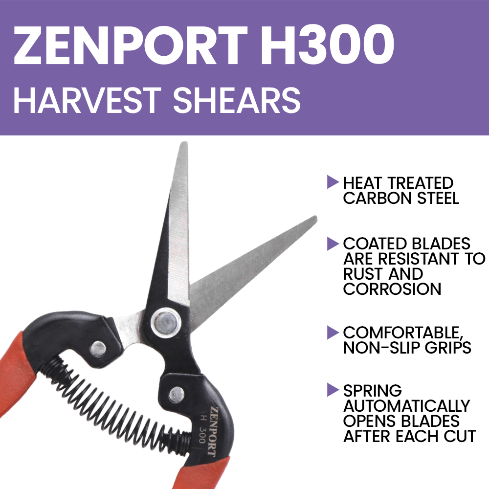 Tijera de cosecha Zenport H300, hoja larga y recta, hojas de acero al carbono de 2 pulgadas, color rojo