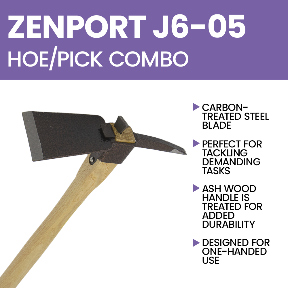 Zenport J6-05 Planting Hoe with 3-Inch Pick, 2.5 Inch Carbon Steel Blades, Beige