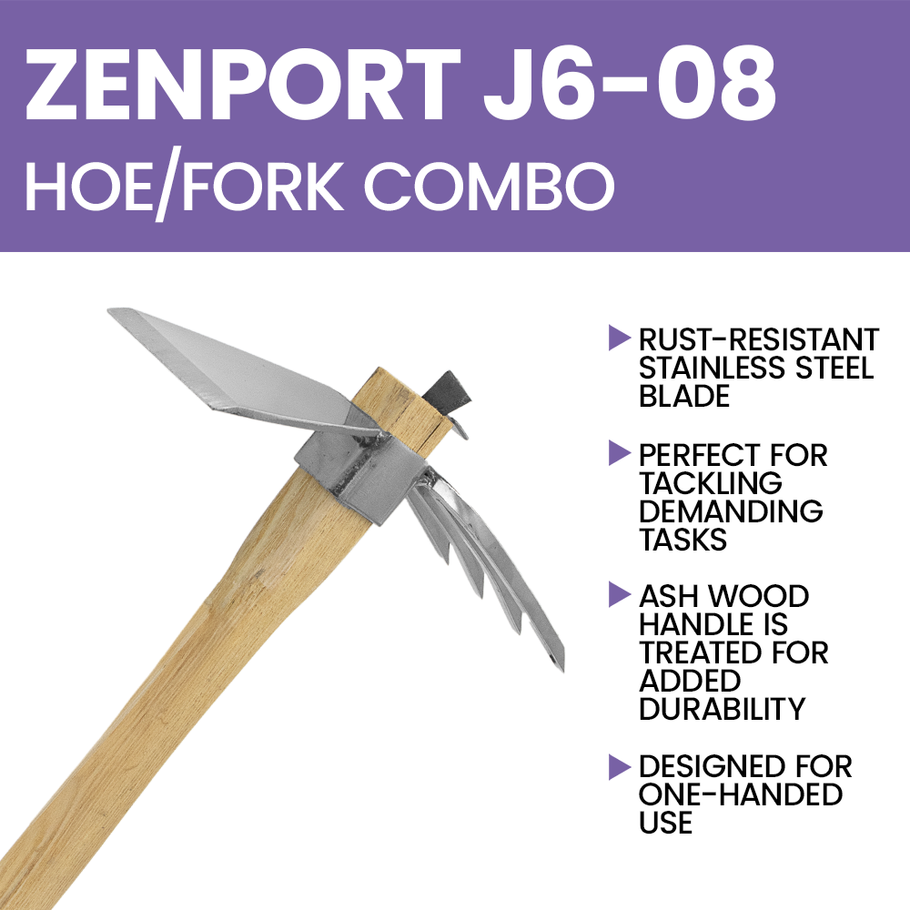 Zenport J6-08 Hoe and Fork Combo Tool, 15" Ash Handle, Beige