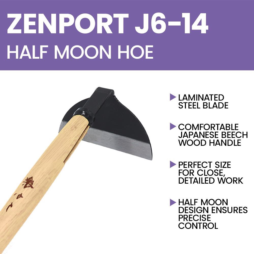 Zenport J6-14 Kusa-Kaki Half Moon Hoe, 5 Inch Blades, Beige