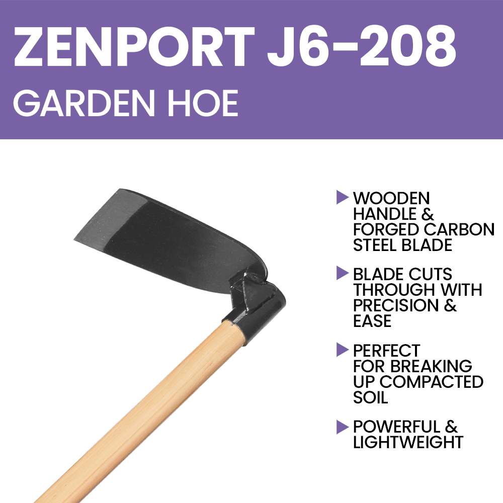 Zenport J6-208 Wood Handled Hoe, 7 Inch Carbon Steel Blades, Beige