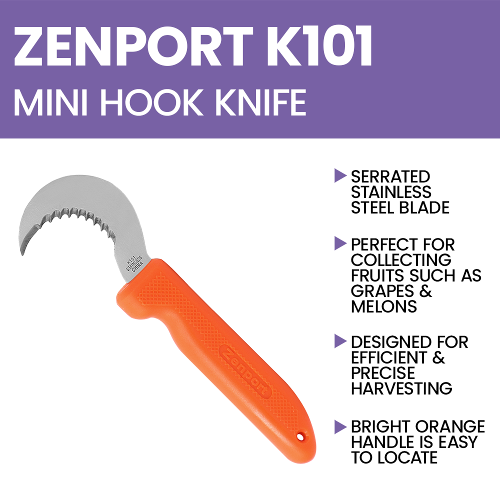 Cuchillo multiusos Zenport K101 para cosecha de frutas, hoja de acero inoxidable de 3 pulgadas, color naranja