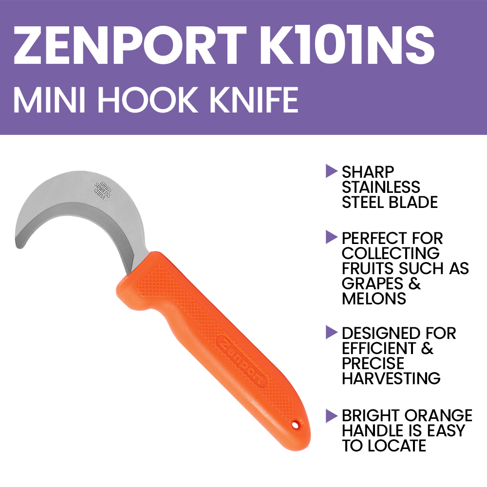 Minicuchillo de cosecha Zenport K101NS, naranja, hoja de acero inoxidable de 2,5 pulgadas, naranja