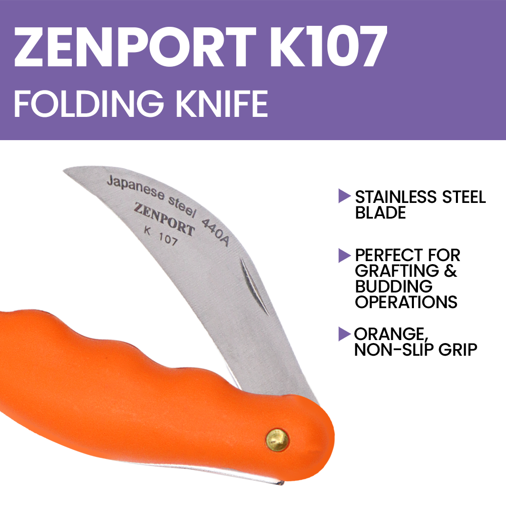Cuchillo de horticultura plegable Zenport K107, hoja de acero inoxidable de 3,5 pulgadas, color naranja