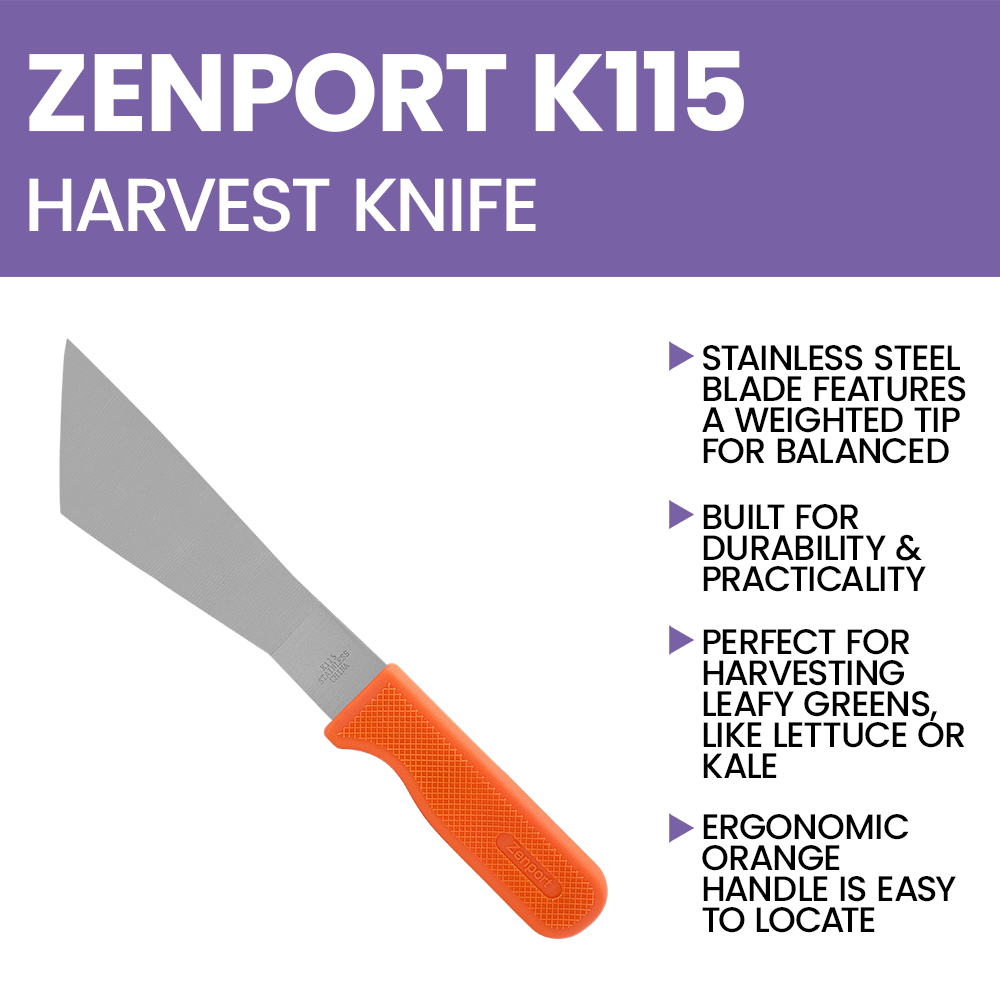 Cuchillo cosechador Zenport K115, cortador de lechuga, hoja de acero inoxidable de 7,25 pulgadas, color naranja