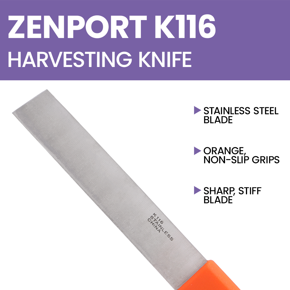 Zenport K116 Crop Harvest Knife, Produce, 6 Inch Stainless Steel Blade, Orange