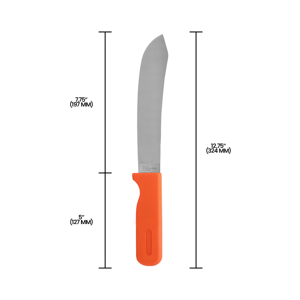 Zenport K118 Butcher Style Crop Harvest Knife, 7.75 Inch Stainless Steel Blade, Orange