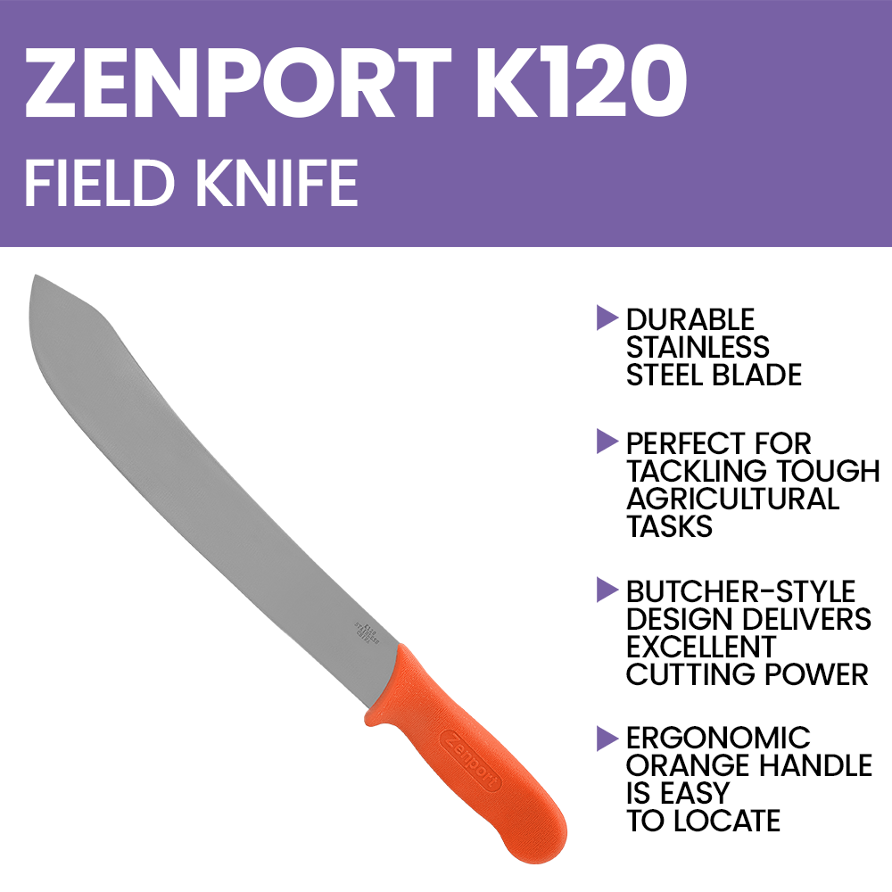 Zenport K120 12-Inch Butcher Style Field Knife, 12 Inch Stainless Steel Blade, Orange