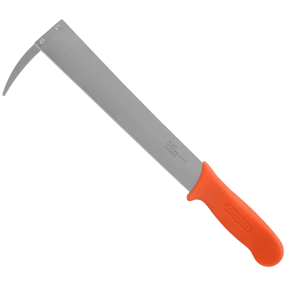 Cuchillo para cosechar remolacha y cebolla Zenport K142 con gancho, hoja de acero inoxidable de 28 cm, color naranja