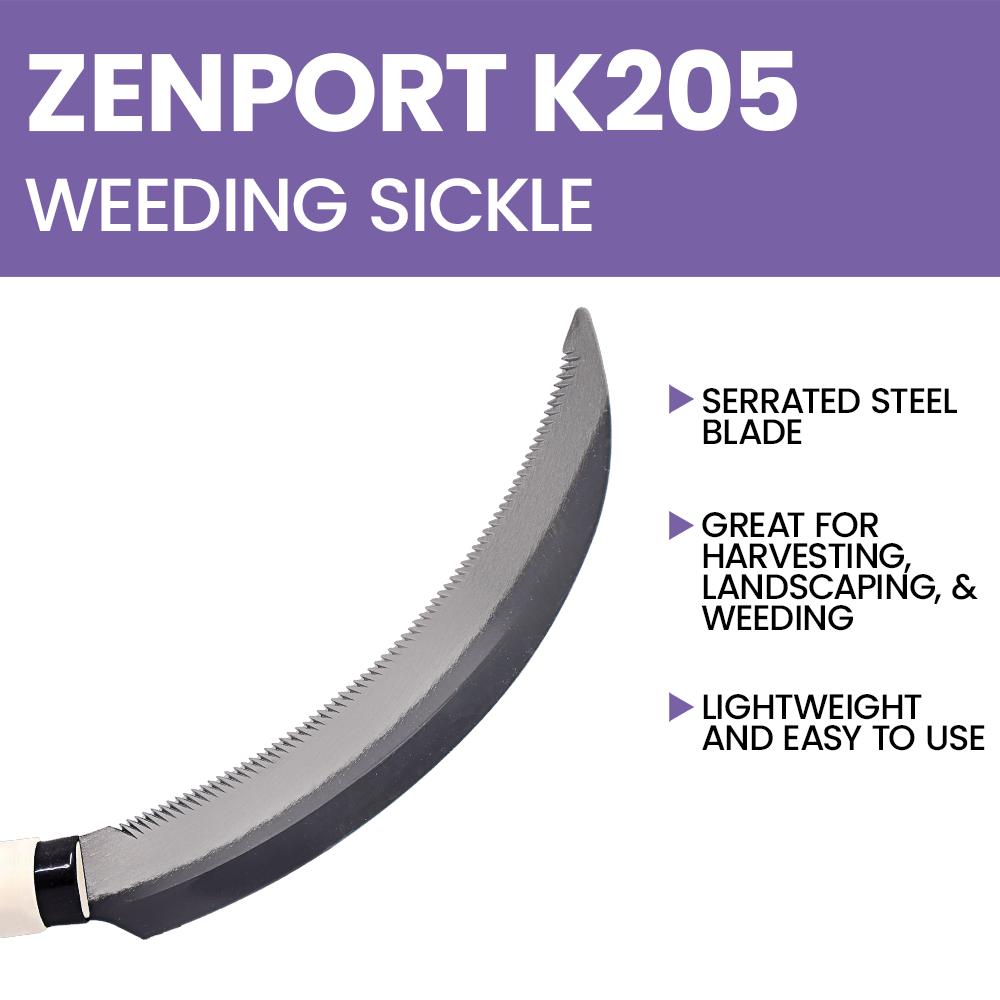 Cuchillo de cosecha Zenport K205, hoz desherbadora con mango de madera y hoja de acero