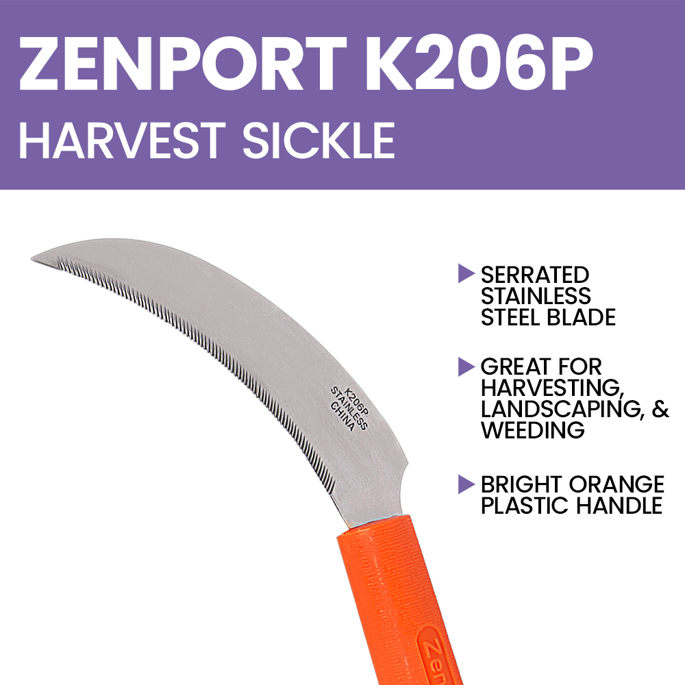 Zenport K206P Stainless Steel Sickle, 4.3-Inch Blade