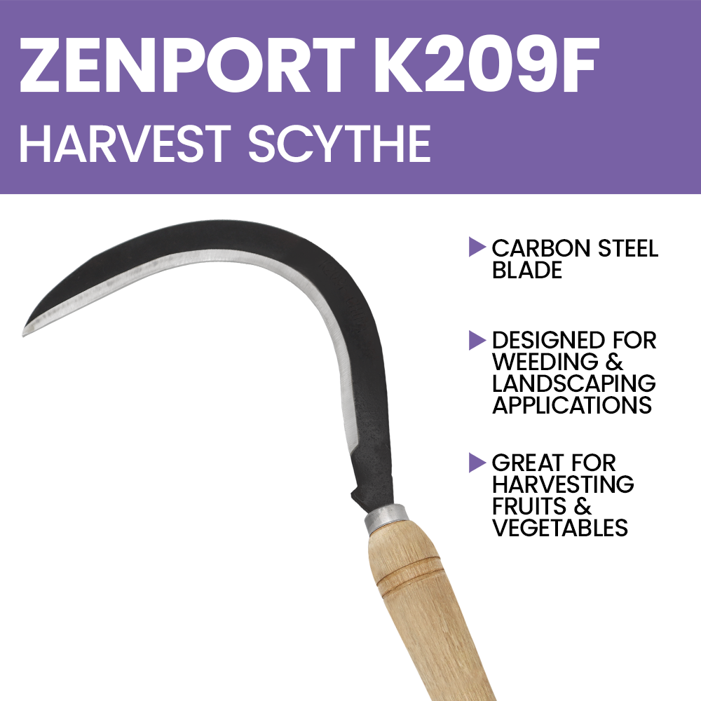 Guadaña curva Zenport K209F para desherbar y cosechar, 33 cm, hoja de acero al carbono de 33 cm, color beige