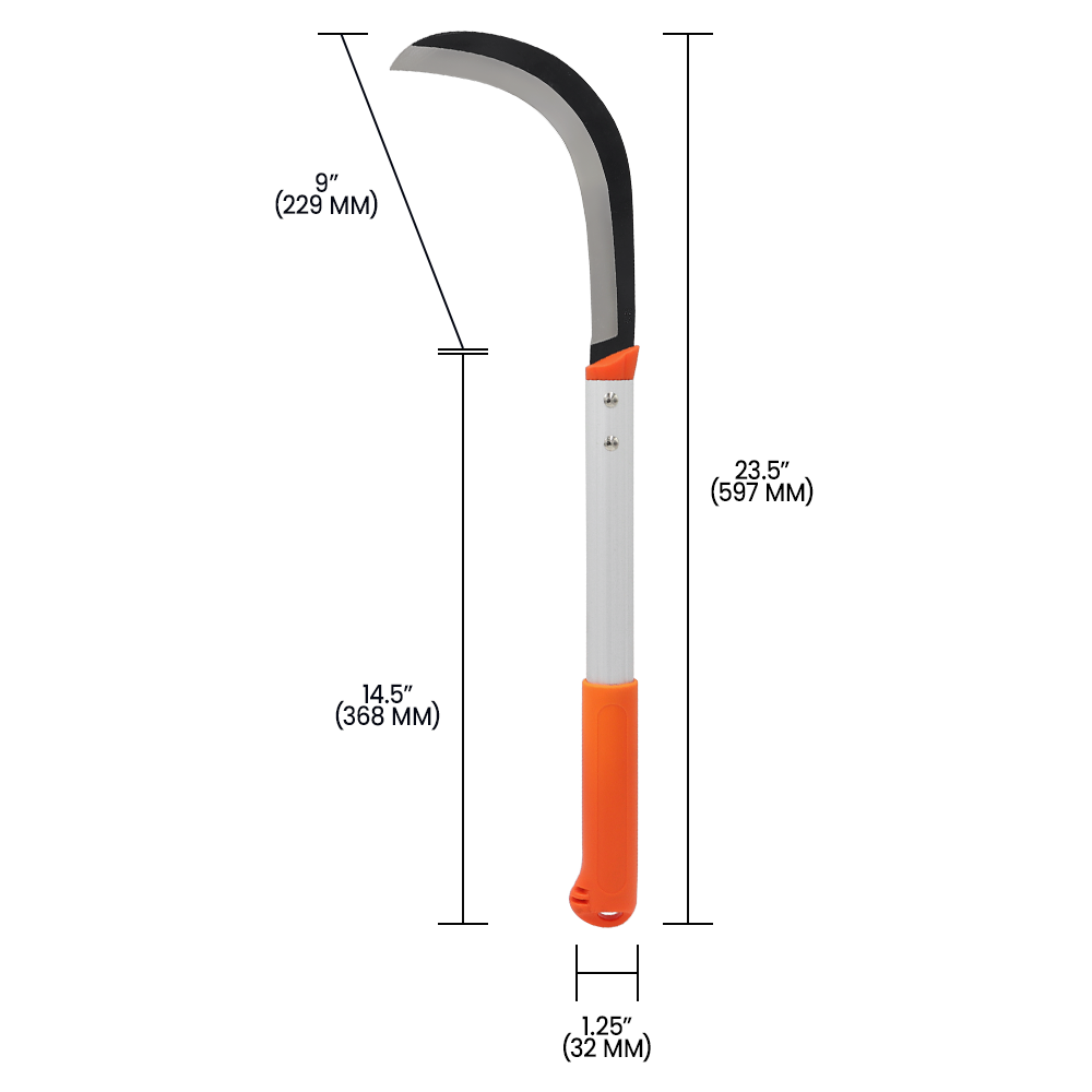 Hoz desbrozadora Zenport K315, mango de 36 cm, hoja de acero al carbono de 23 cm, color naranja