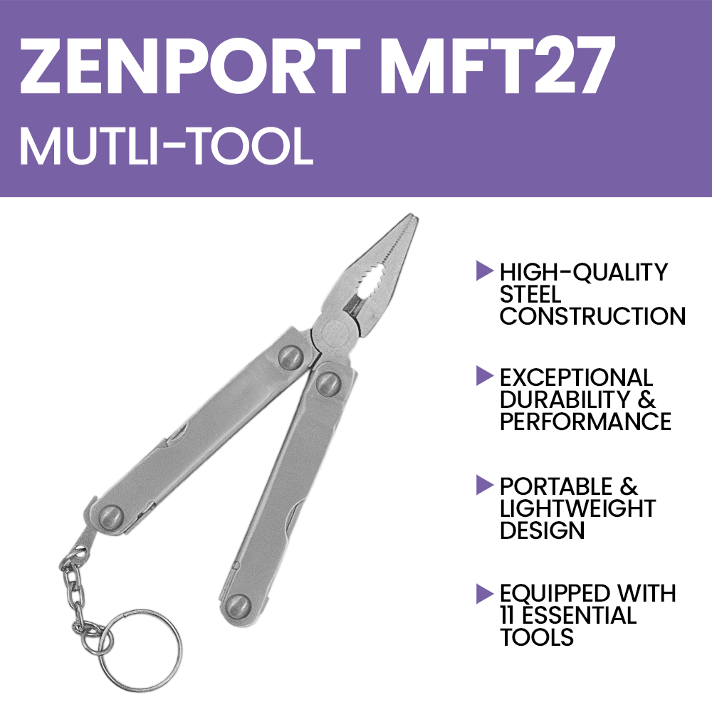 Zenport MFT27 Mini 12-Function Multi-Tool w/ Case, Silver