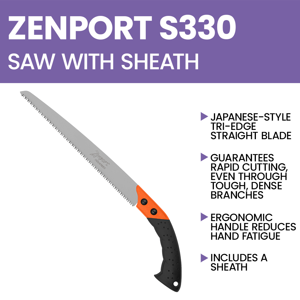 Zenport S330 Straight Pruning Saw with Sheath, 13 Inch High Carbon Steel Blade, Black