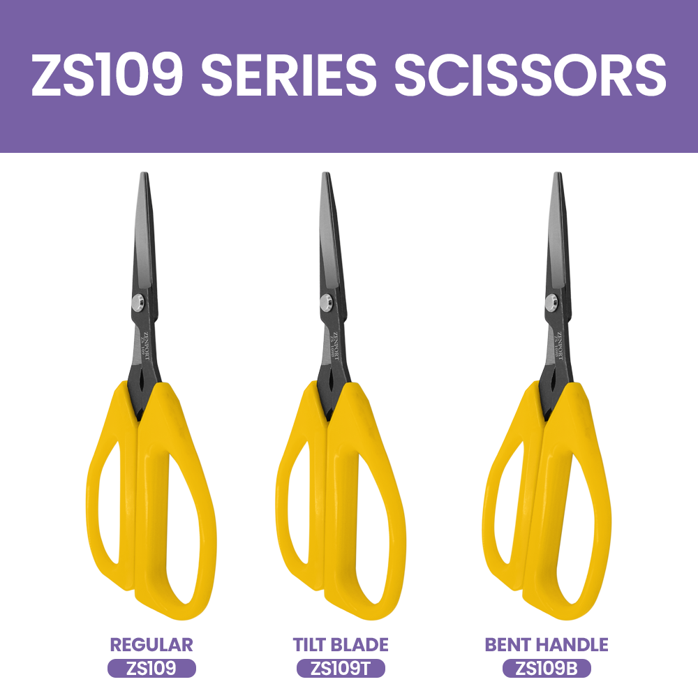 Zenport ZS109B Deluxe Bent Handle Bud Trimming Scissors, 6.5-Inch, 1.4 Inch Carbon Steel Blades, Yellow