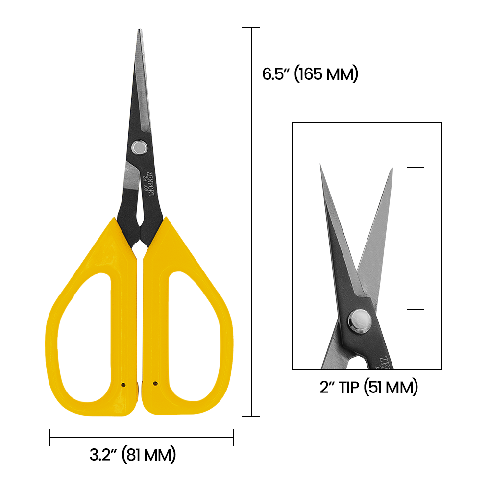 Zenport ZS109 Garden Scissors for Fruit, Grapes, and Trimming, 6.5-Inch, 1.4 Inch Carbon Steel Blades, Yellow