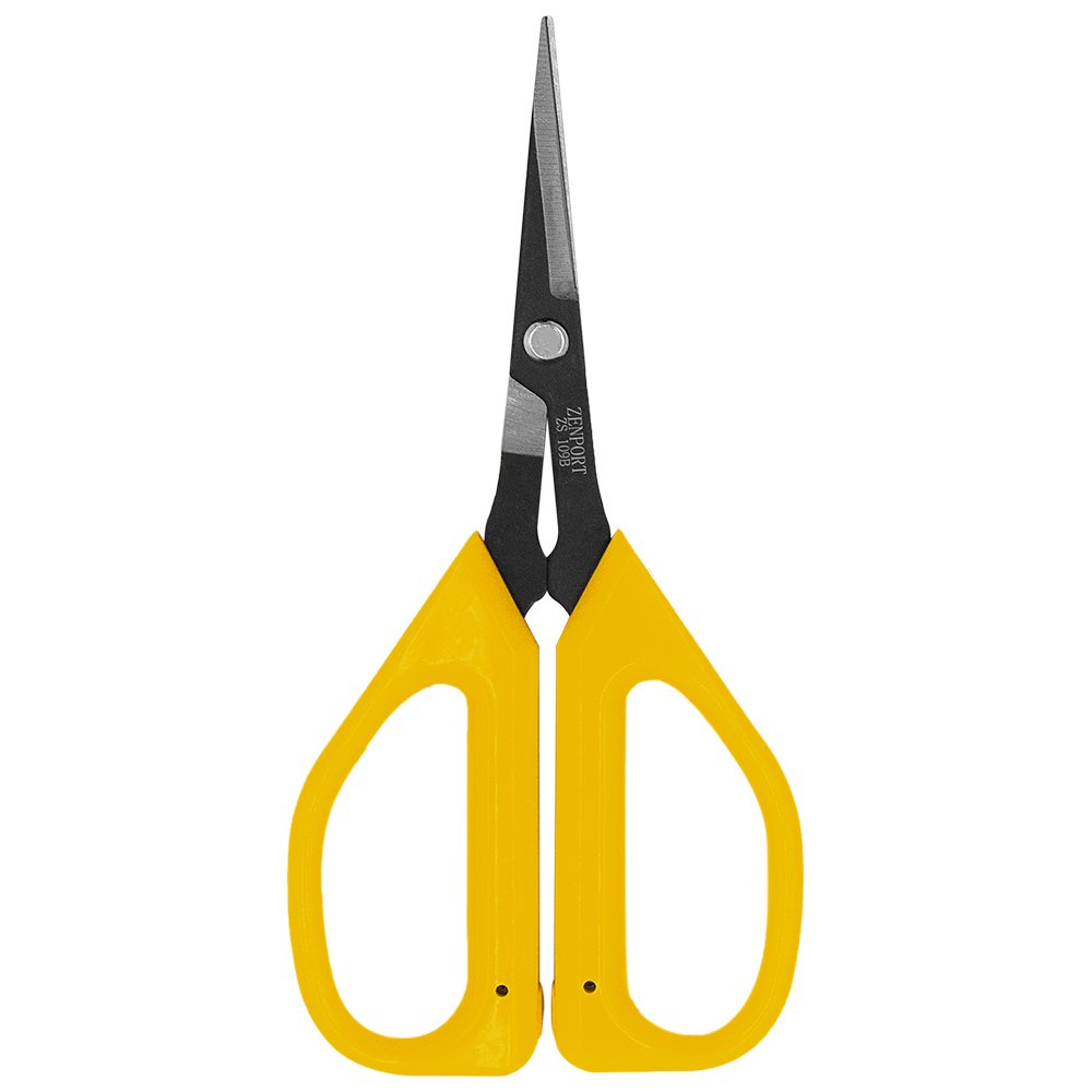 Zenport ZS109B Deluxe Bent Handle Bud Trimming Scissors, 6.5-Inch, 1.4 Inch Carbon Steel Blades, Yellow