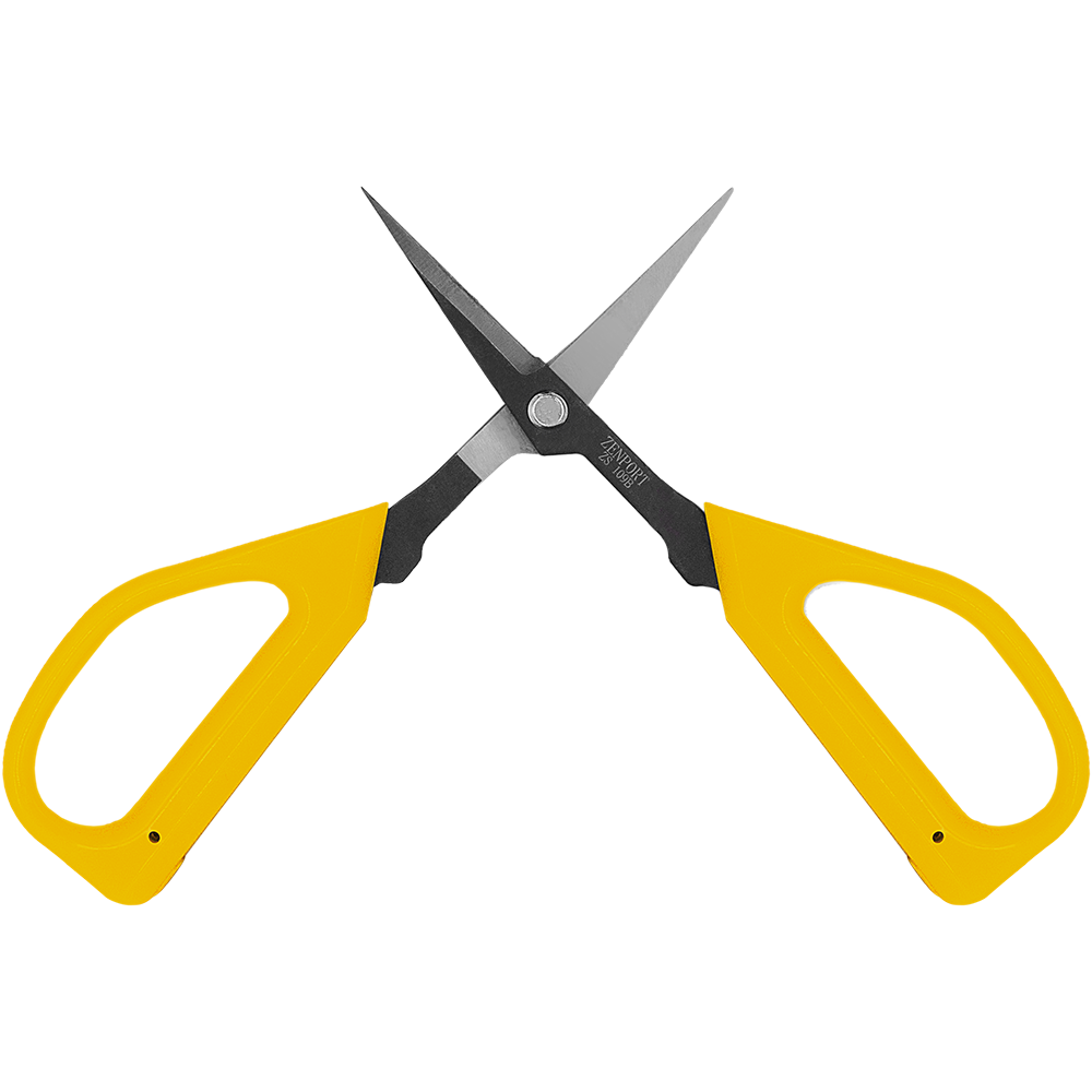 Zenport ZS109B Deluxe Bent Handle Bud Trimming Scissors, 6.5-Inch, 1.4 Inch Carbon Steel Blades, Yellow