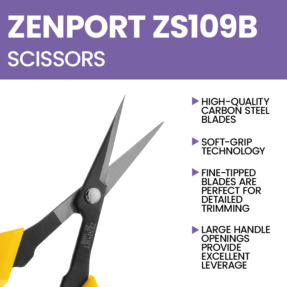 Zenport ZS109B Deluxe Bent Handle Bud Trimming Scissors, 6.5-Inch, 1.4 Inch Carbon Steel Blades, Yellow