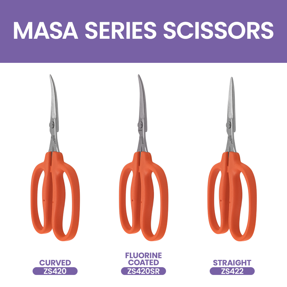 Zenport ZS420 Curved MasaMasa Trim Scissors, 1.4 Inch Stainless Steel Blades, Orange