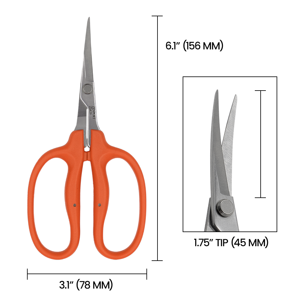 Zenport ZS420 Curved MasaMasa Trim Scissors, 1.4 Inch Stainless Steel Blades, Orange